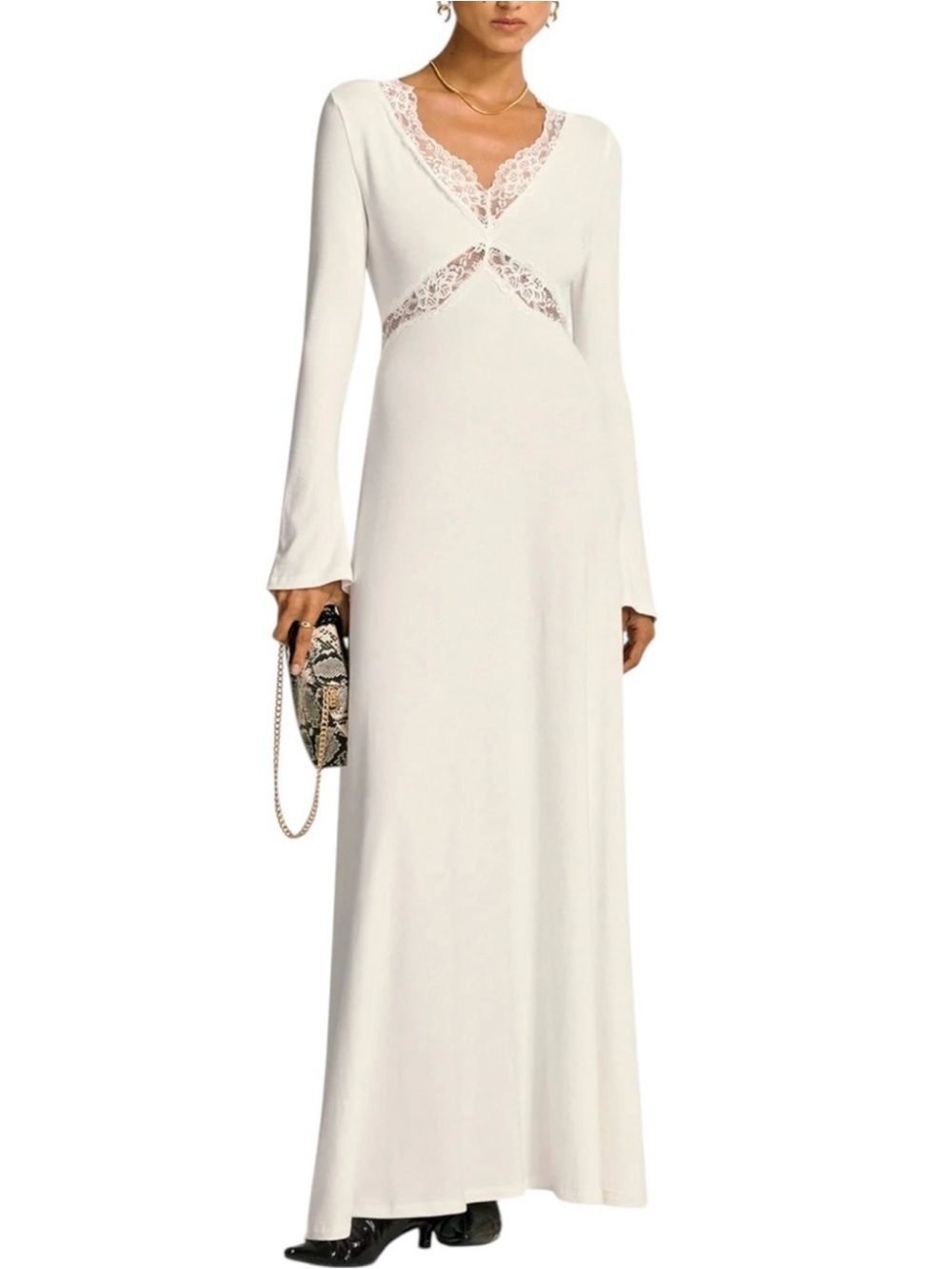 Commense Ivory Lace Maxi Dress Medium NWT Off White Long Sleeve